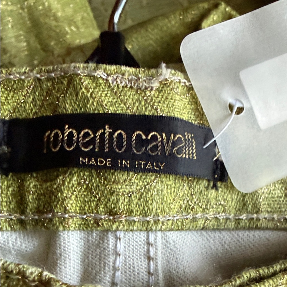 Roberto Cavalli Shimmering Gold and Green Fabric